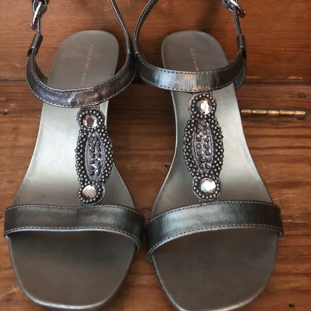 Pewter Gray Bandolino Sparkle Wedge Sandals Shoes